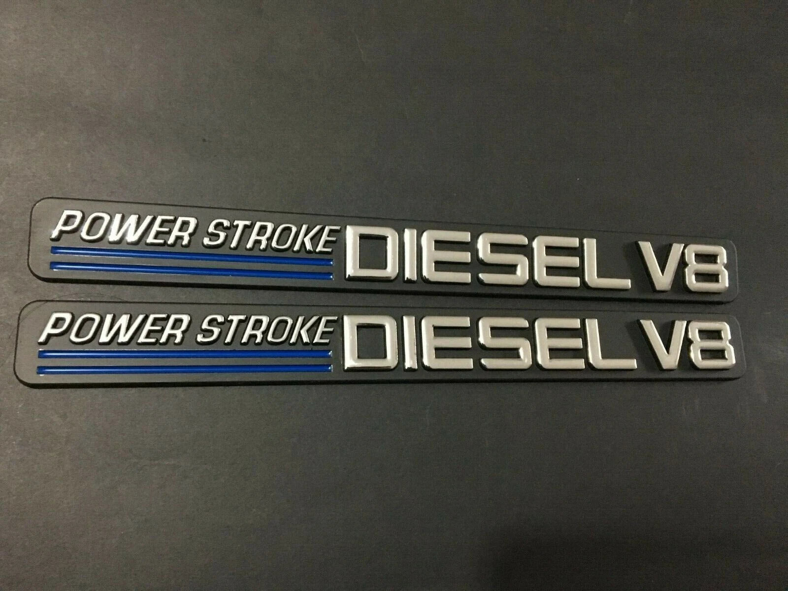 2Pc Chrome Blue Front Door Turbo Diesel V8 Emblem FIT F-Trucks Powerstroke