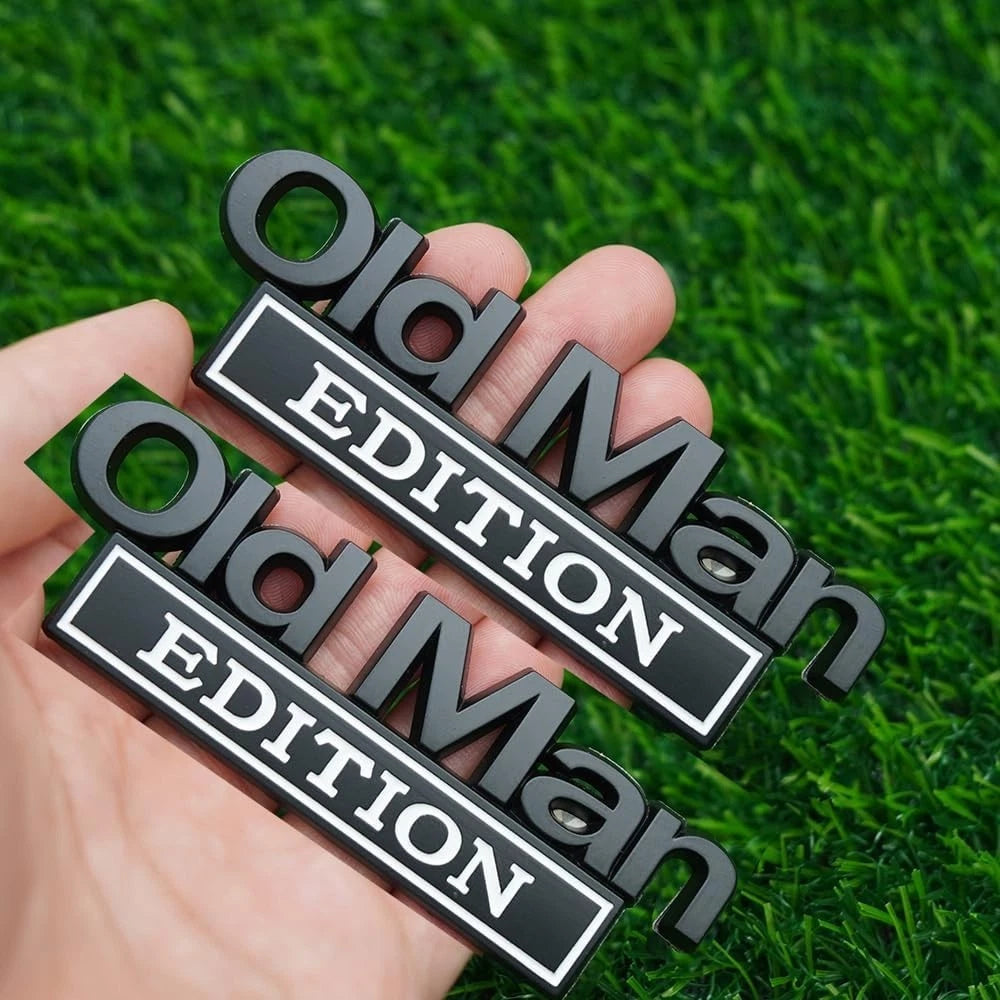 2pc Old Man Edition 3D Metal Emblem Fender Rear Tailgate Bumper (Black White)