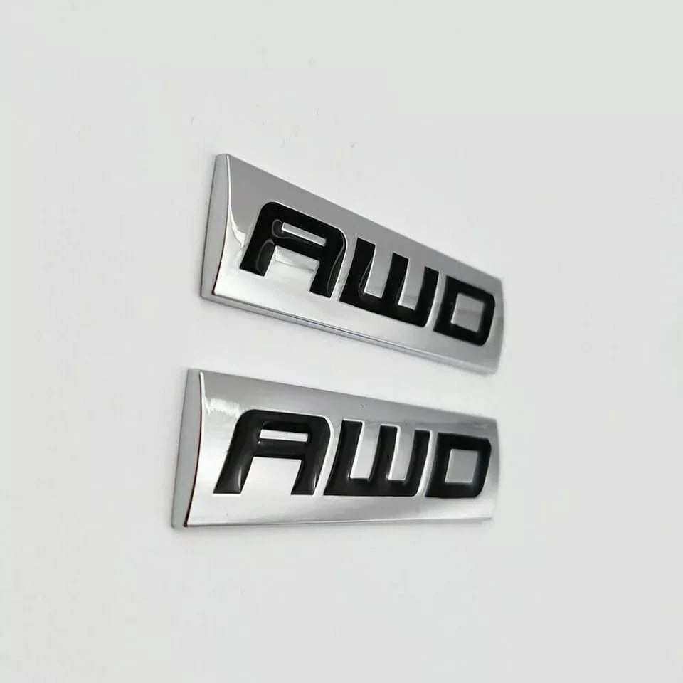 2pcs Metal AWD Emblem All Wheel Drive Badge Car Trunk Lid Sport (Silver Black)