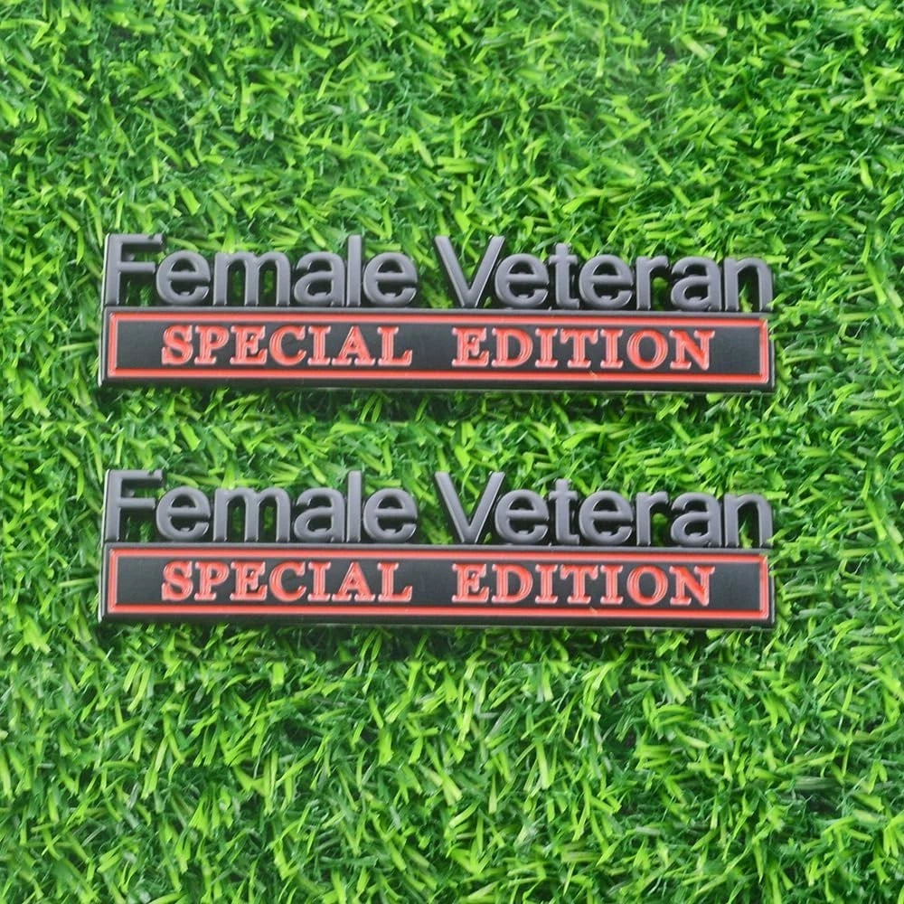 2 Pcs Female Veteran Special Edition Emblems 3D Metal Letters (Black Red)