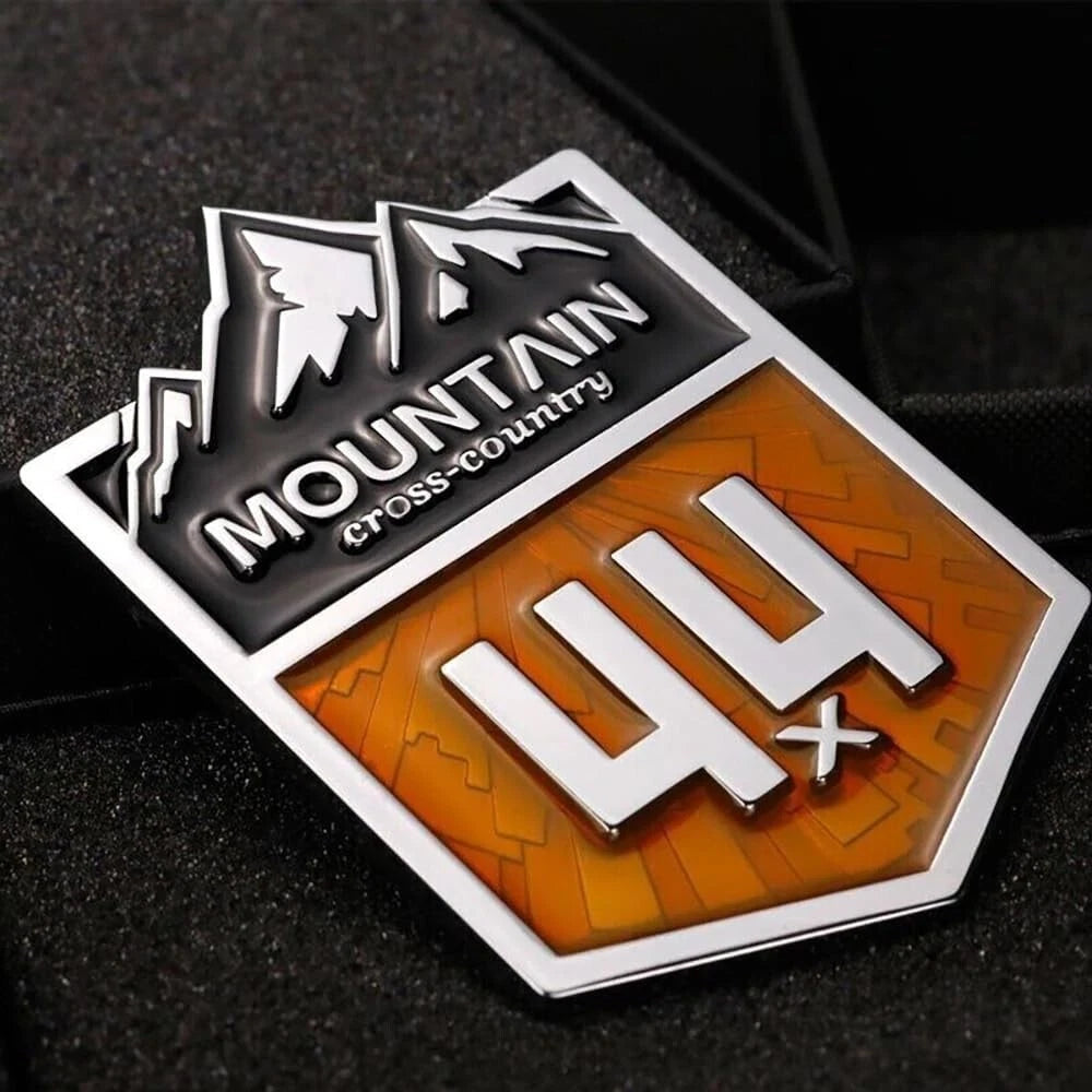 1Pc 4x4 Mountain Cross Country Emblem for Off-Road Vehicle (Silver Yellow)