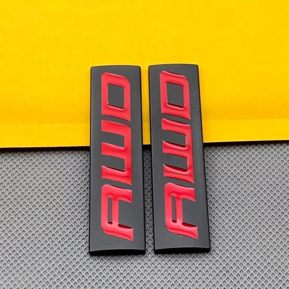 2pcs Metal AWD Emblem All Wheel Drive Badge Car Trunk Lid Sport (Black Red)