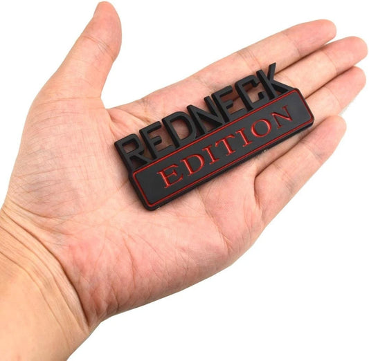 2 PACK REDNECK EDITION EXTERIOR EMBLEM CAR TRUCK BOAT DECAL (Black/Red)