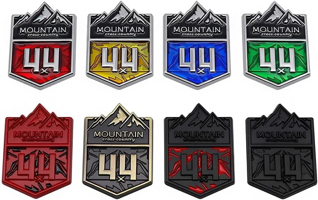 1Pc 4x4 Mountain Cross Country Emblem for Off-Road Vehicle (Silver Red)