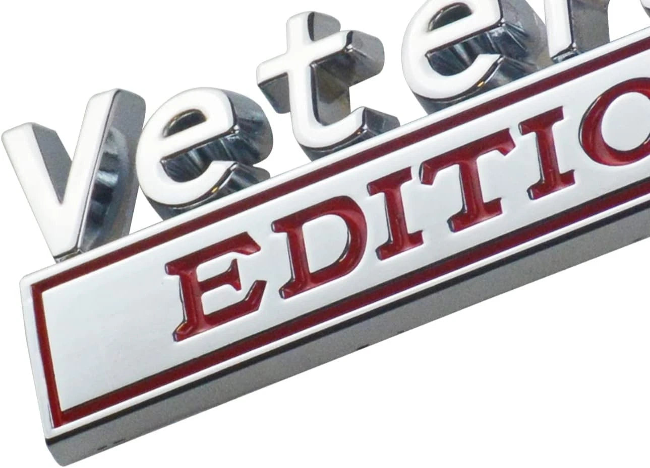 2PCS Veteran Edition Car Decal Emblem 3D Letters Badge Truck Adhesive Silver Red