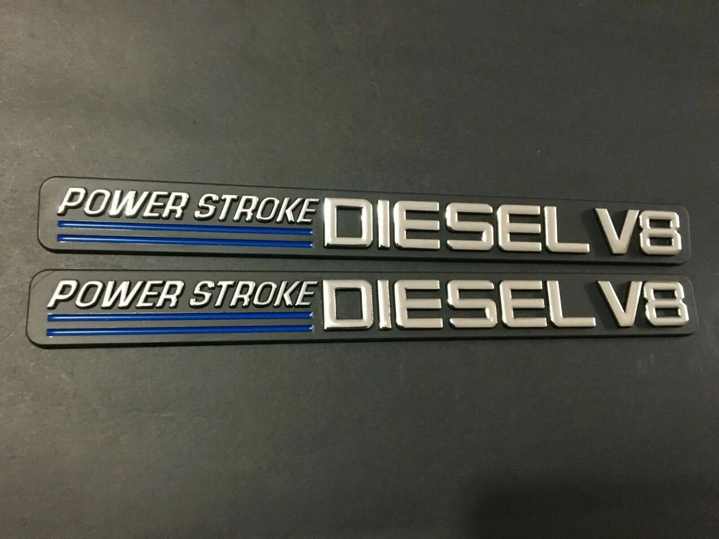 2Pc Chrome Blue Front Door Turbo Diesel V8 Emblem FIT F-Trucks Powerstroke