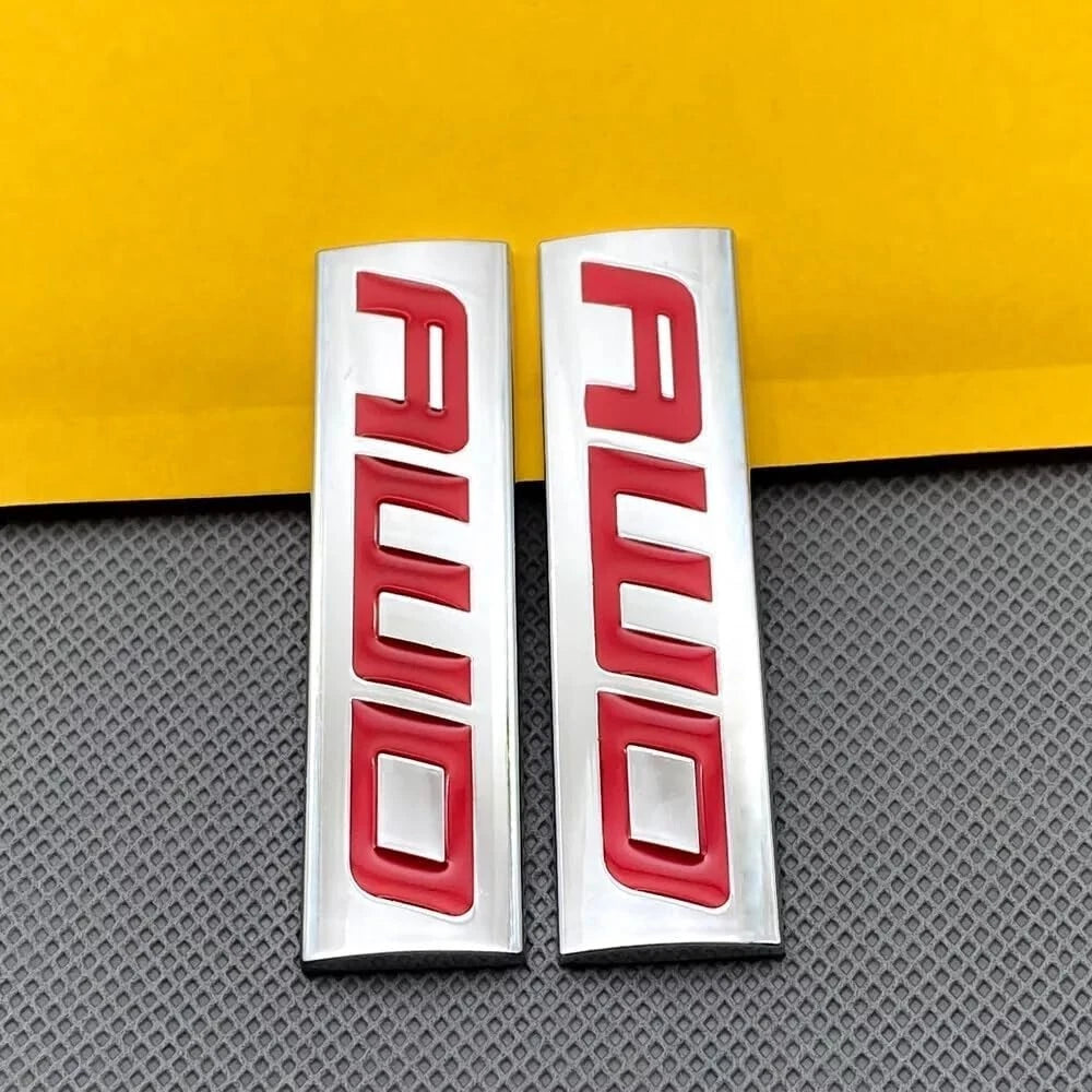 2pcs Metal AWD Emblem All Wheel Drive Badge Car Trunk Lid Sport (Silver Red)