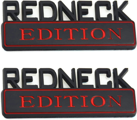 2 PACK REDNECK EDITION EXTERIOR EMBLEM CAR TRUCK BOAT DECAL (Black/Red)