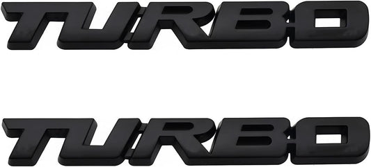 2Pcs Metal Turbo Front Hood Side Body 3D Emblem Badge for Universal Cars (Black)