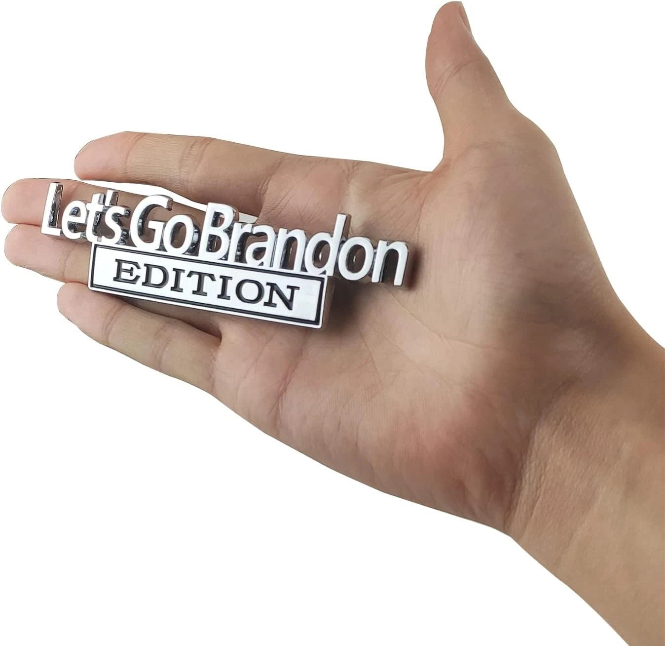 2PCS Let's Go Brandon Edition Emblem Letters Badge Truck Adhesive Chrome BlacK