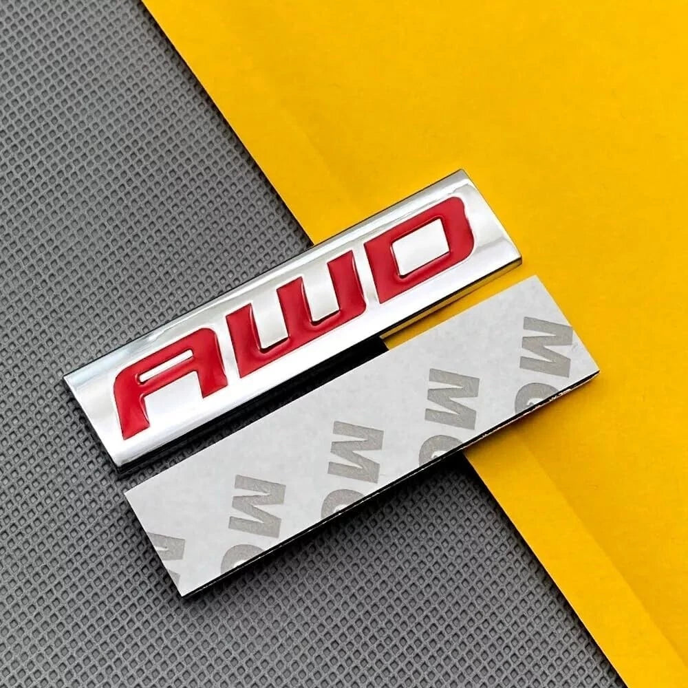 2pcs Metal AWD Emblem All Wheel Drive Badge Car Trunk Lid Sport (Silver Red)
