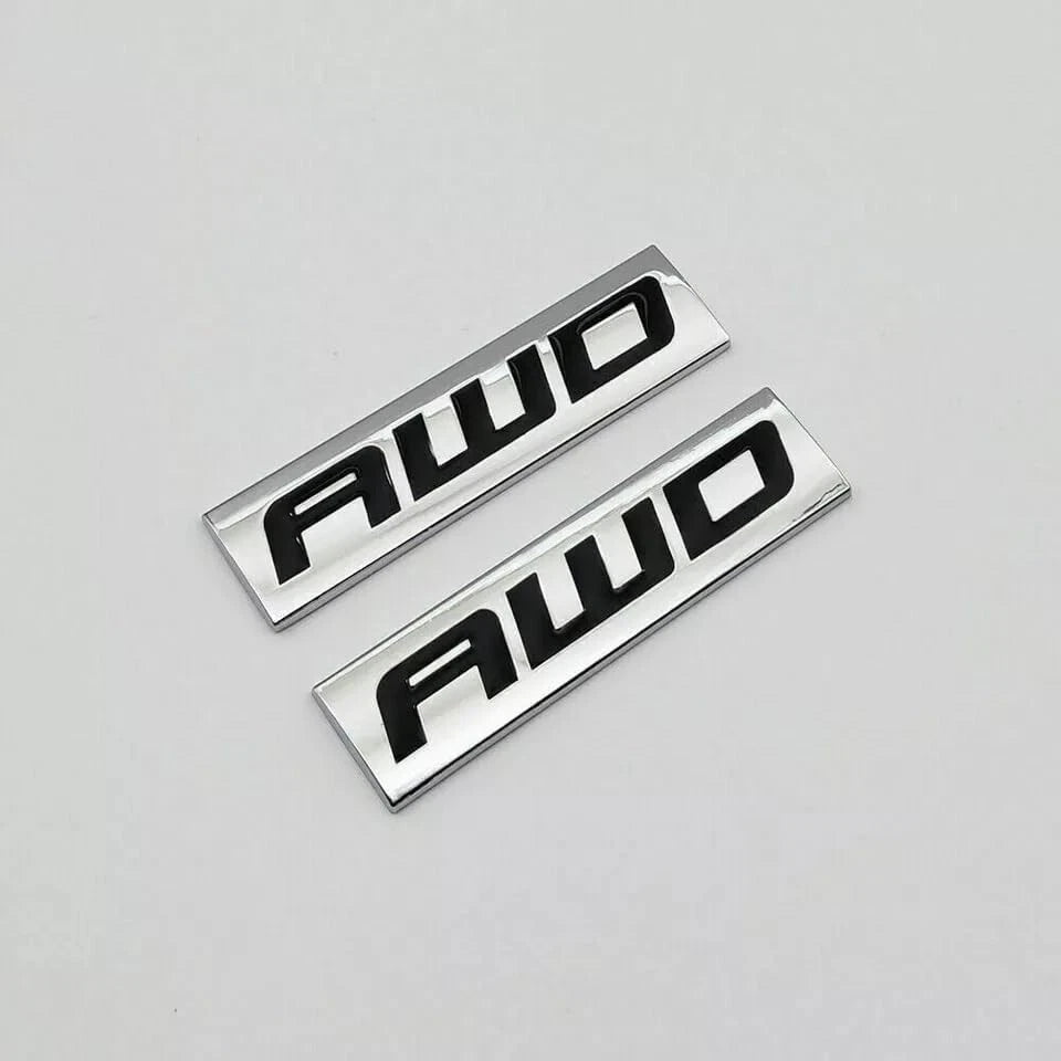 2pcs Metal AWD Emblem All Wheel Drive Badge Car Trunk Lid Sport (Silver Black)