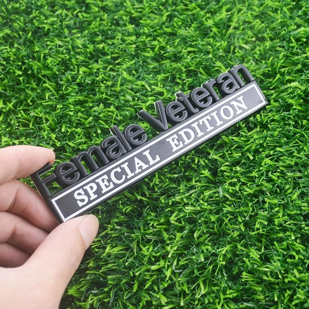 2 Pcs Female Veteran Special Edition Emblems 3D Metal Letters (Black White)