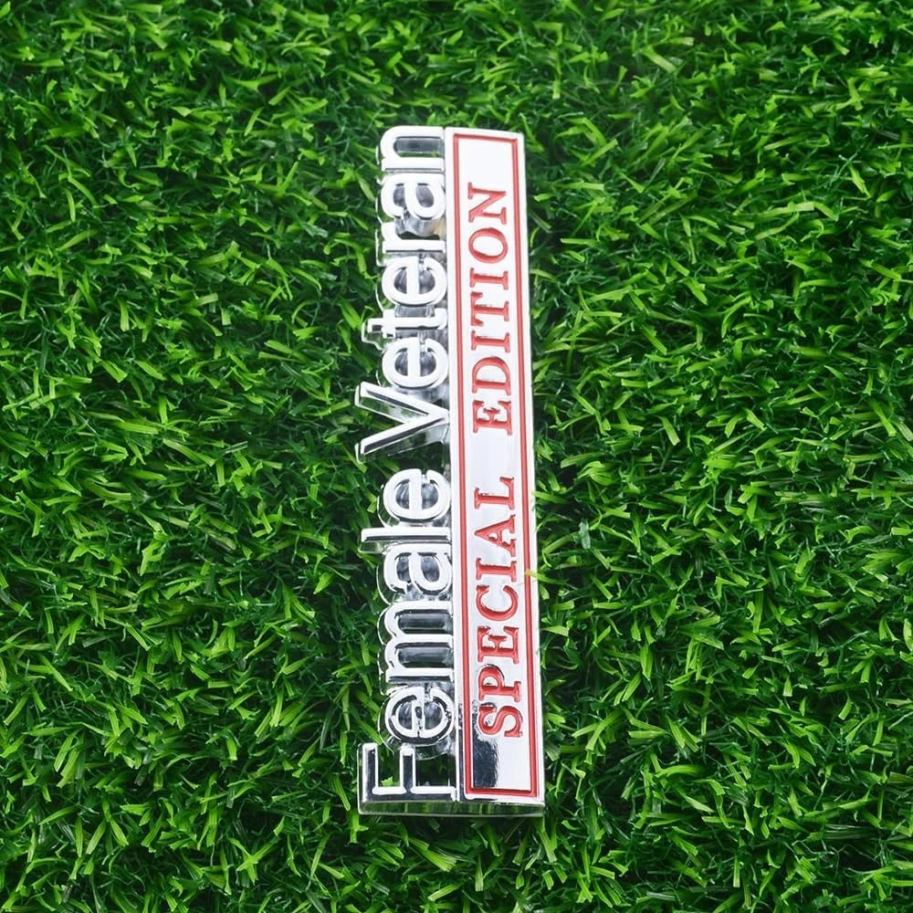 2 Pcs Female Veteran Special Edition Emblems 3D Metal Letters (Silver Red)