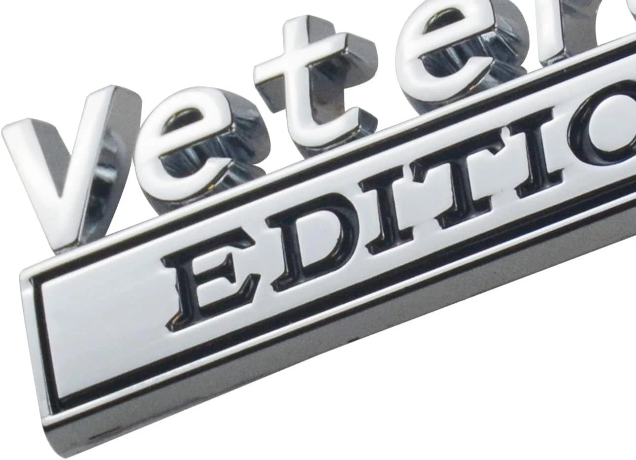 2PCS Veteran Edition Car Emblem 3D Letters Badge Truck Adhesive Silver Black