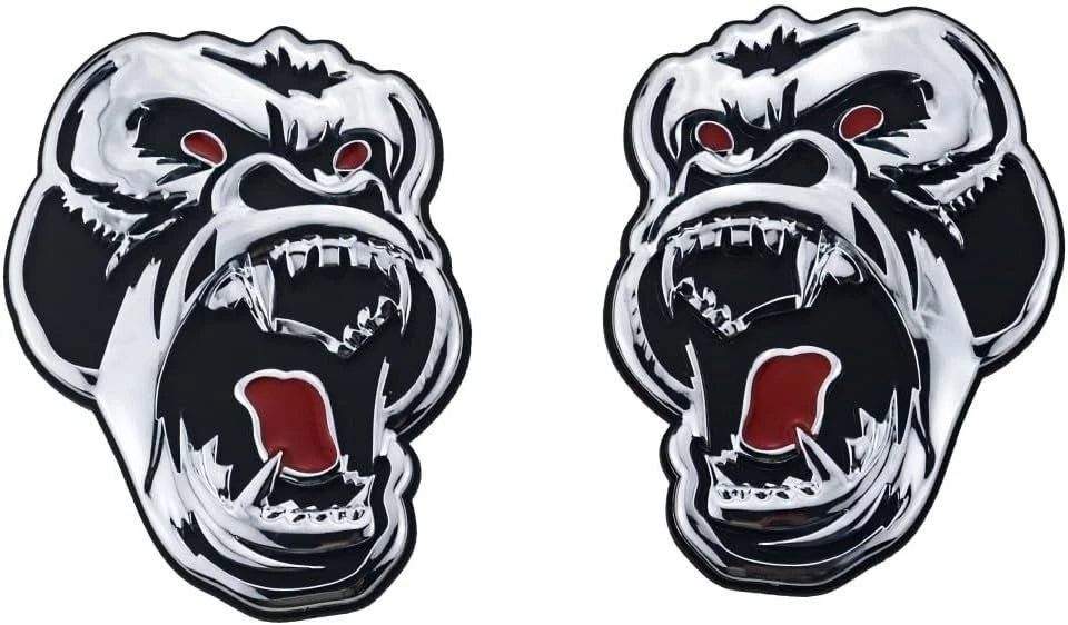 2 Pcs Metal ngry Gorilla Ape Angry Side Rear Emblems 3D Badge Car (Silver Black)