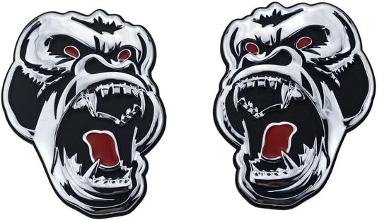 2 Pcs Metal ngry Gorilla Ape Angry Side Rear Emblems 3D Badge Car (Silver Black)