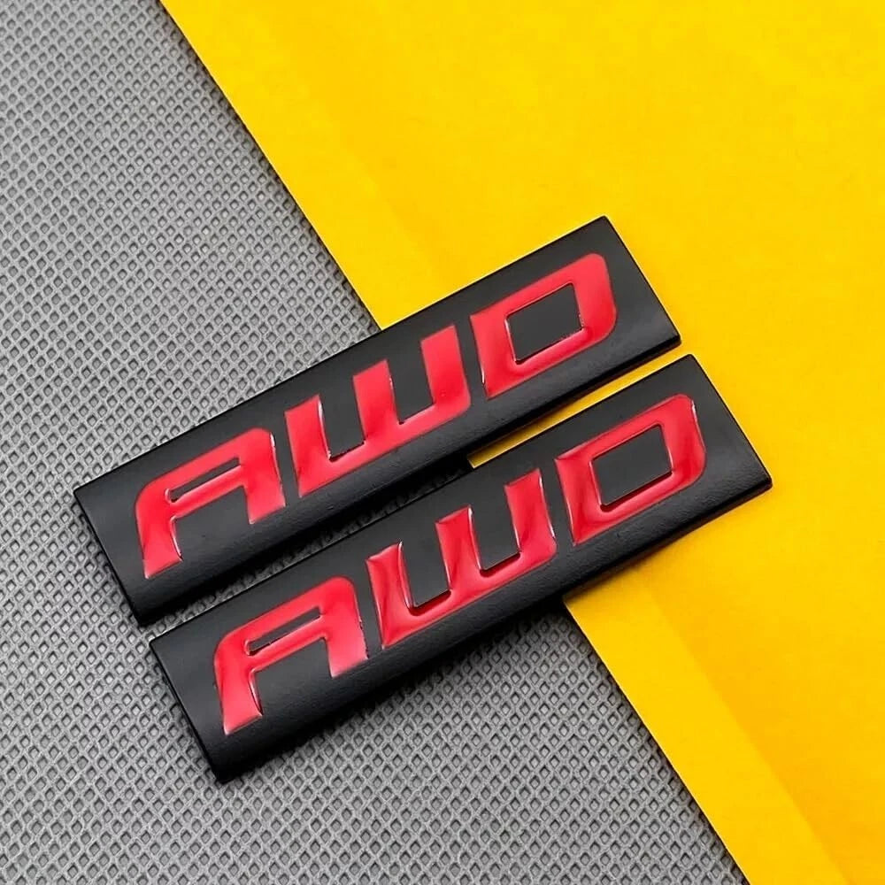 2pcs Metal AWD Emblem All Wheel Drive Badge Car Trunk Lid Sport (Black Red)