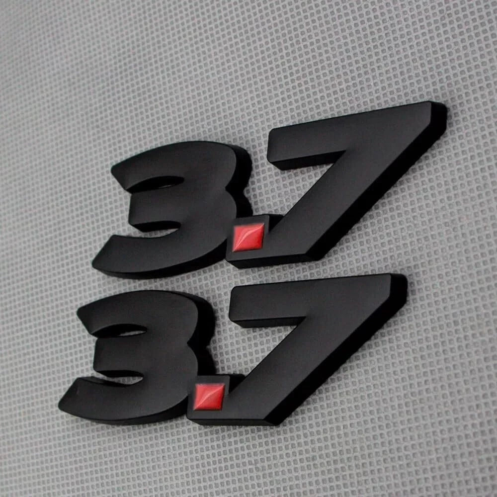 2Pcs Metal 3.7L V6 Emblem 3D Badge Car Trunk Side Rear Lid 3.7 Logo (Black Red)