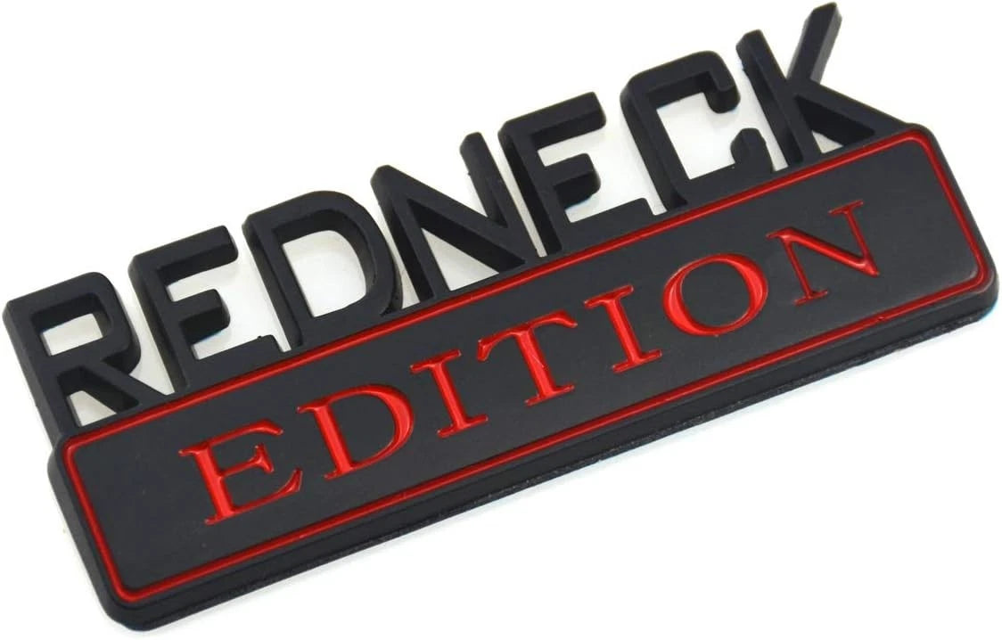 2 PACK REDNECK EDITION EXTERIOR EMBLEM CAR TRUCK BOAT DECAL (Black/Red)