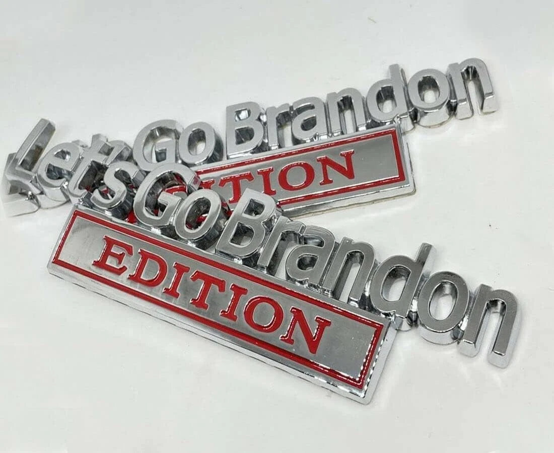 2PCS Let's Go Brandon Edition Emblem 3D Letters Badge Truck Adhesive Silver Red