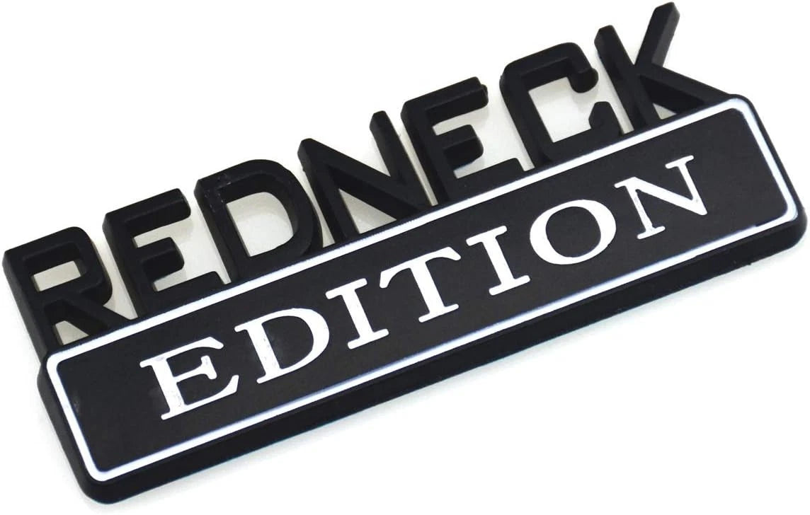 2 PACK REDNECK EDITION EXTERIOR EMBLEM CAR TRUCK BOAT DECAL (Black/White)
