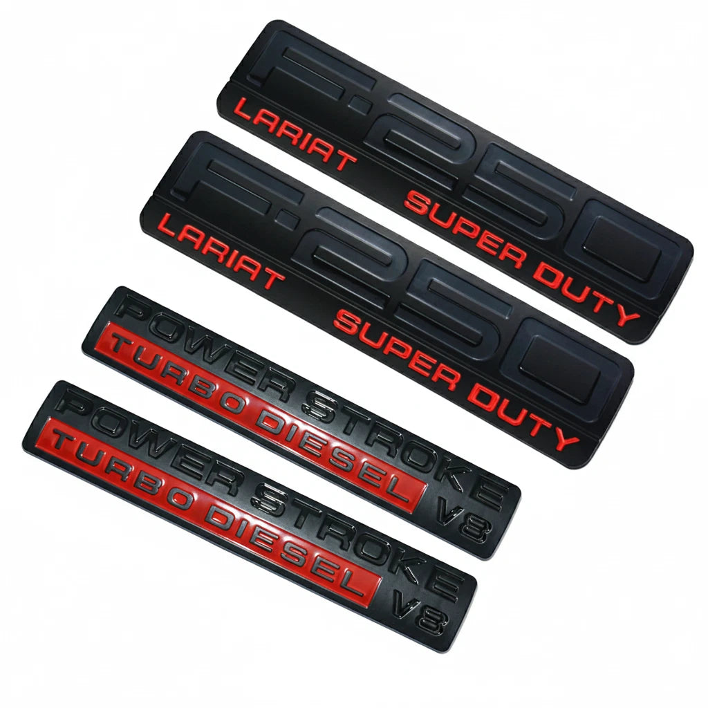 Fit for F250 Lariat 2005-2007 Super-Duty Emblems 3D V8 Badges Black Red 4Pc Kit