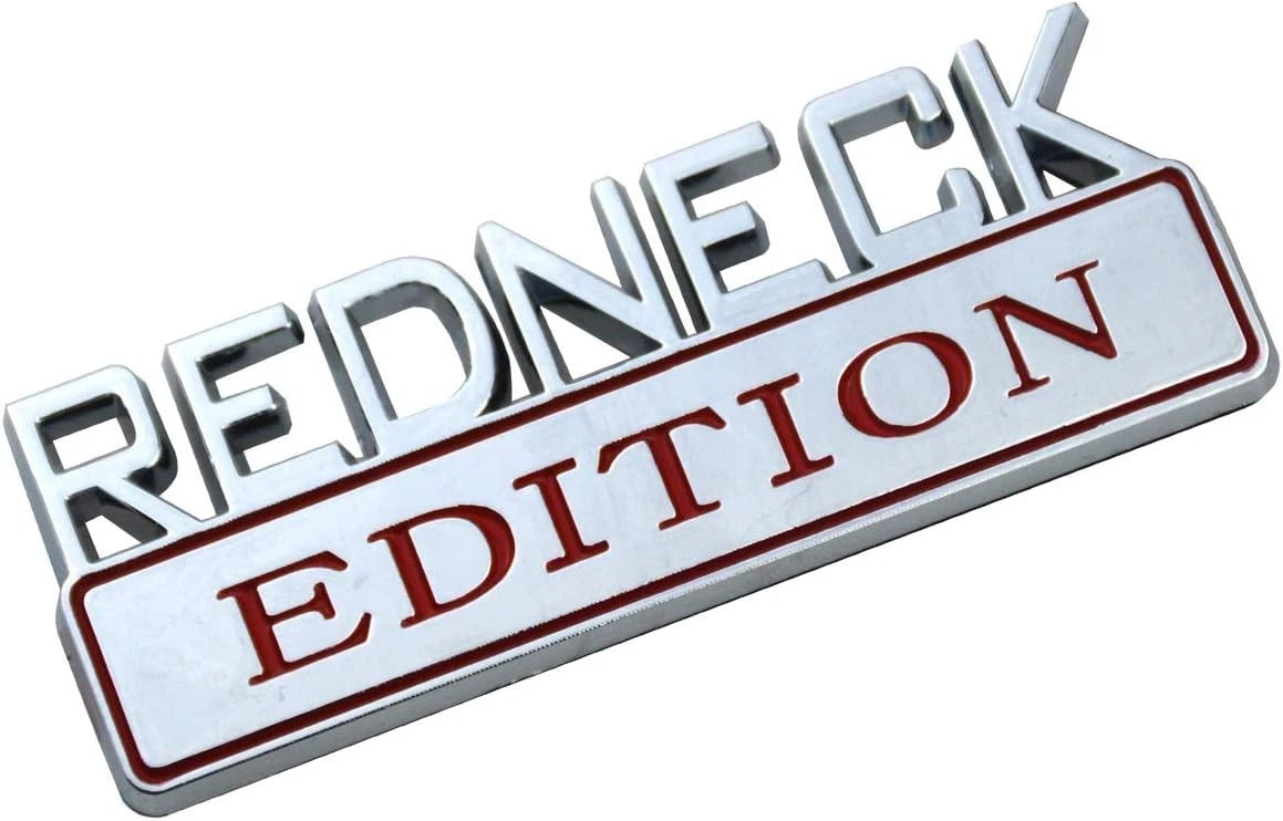2 PACK REDNECK EDITION EXTERIOR EMBLEM CAR TRUCK BOAT DECAL (Chrome/Red)