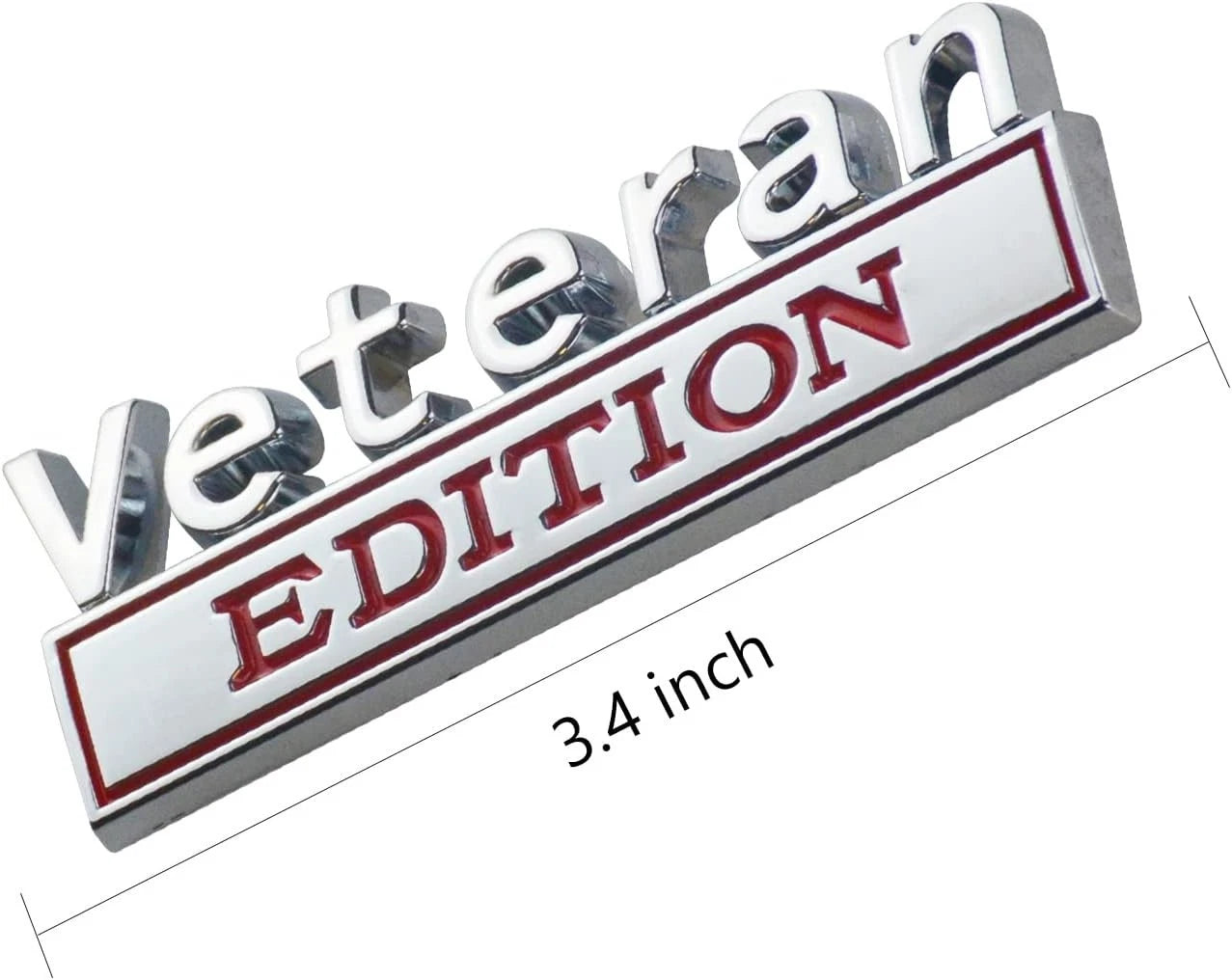 2PCS Veteran Edition Car Decal Emblem 3D Letters Badge Truck Adhesive Silver Red