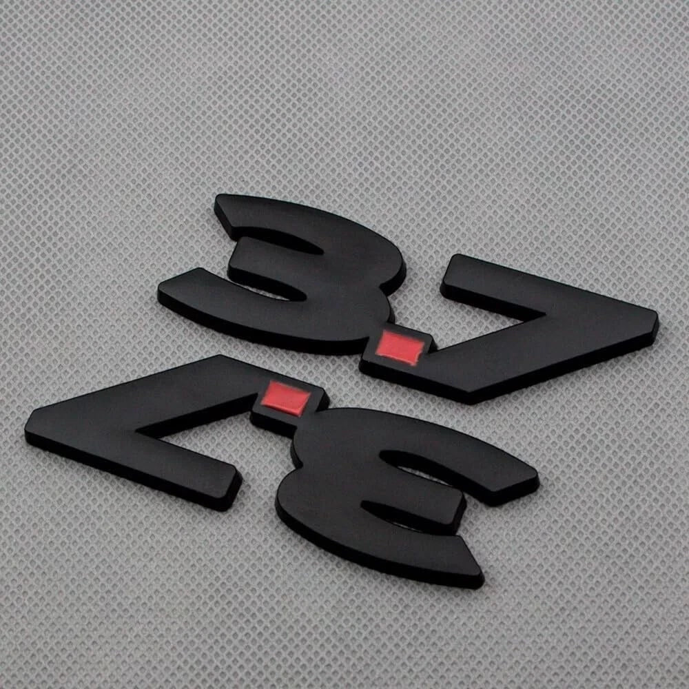 2Pcs Metal 3.7L V6 Emblem 3D Badge Car Trunk Side Rear Lid 3.7 Logo (Black Red)