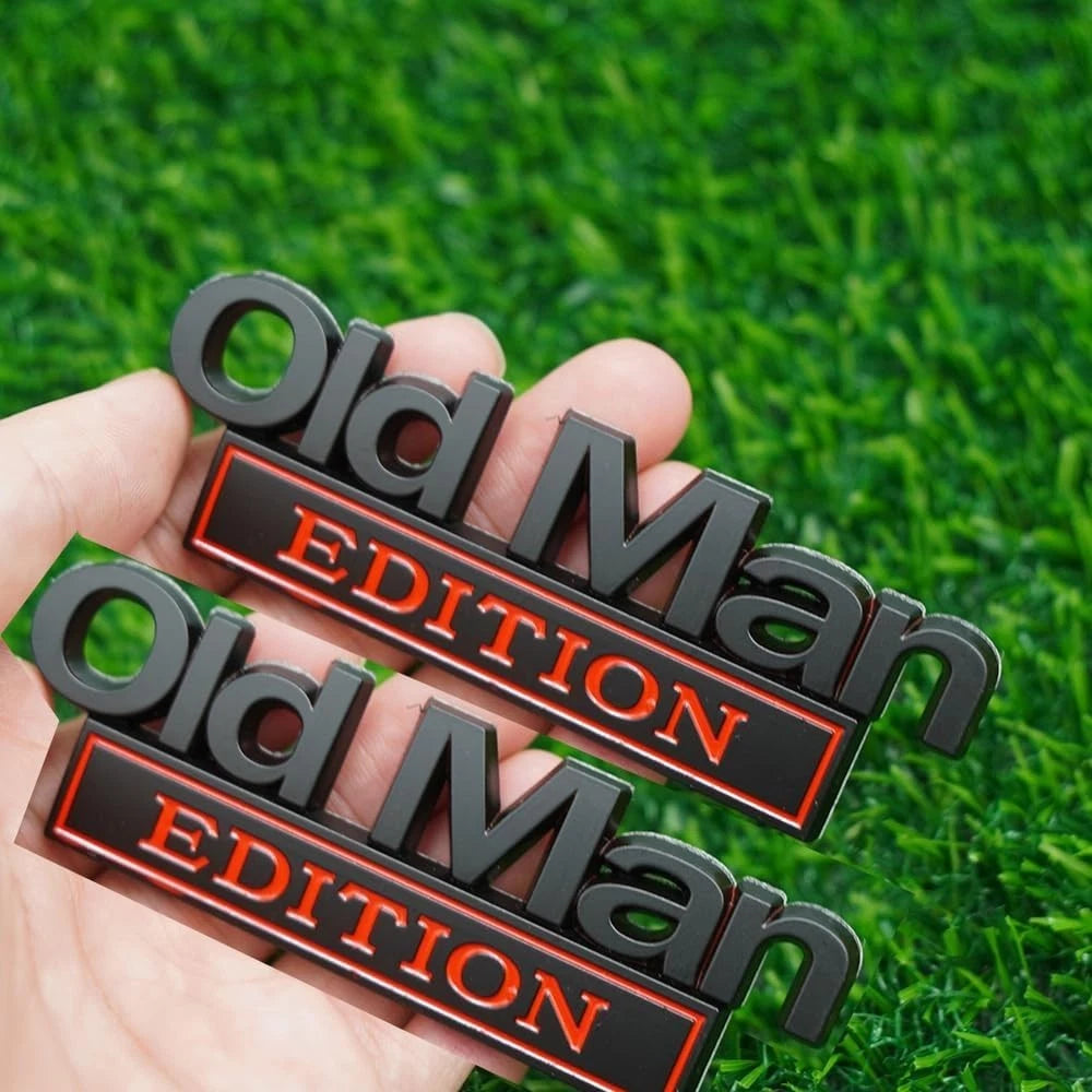 2pc Old Man Edition 3D Metal Emblem Fender Rear Tailgate Bumper (Black Red)