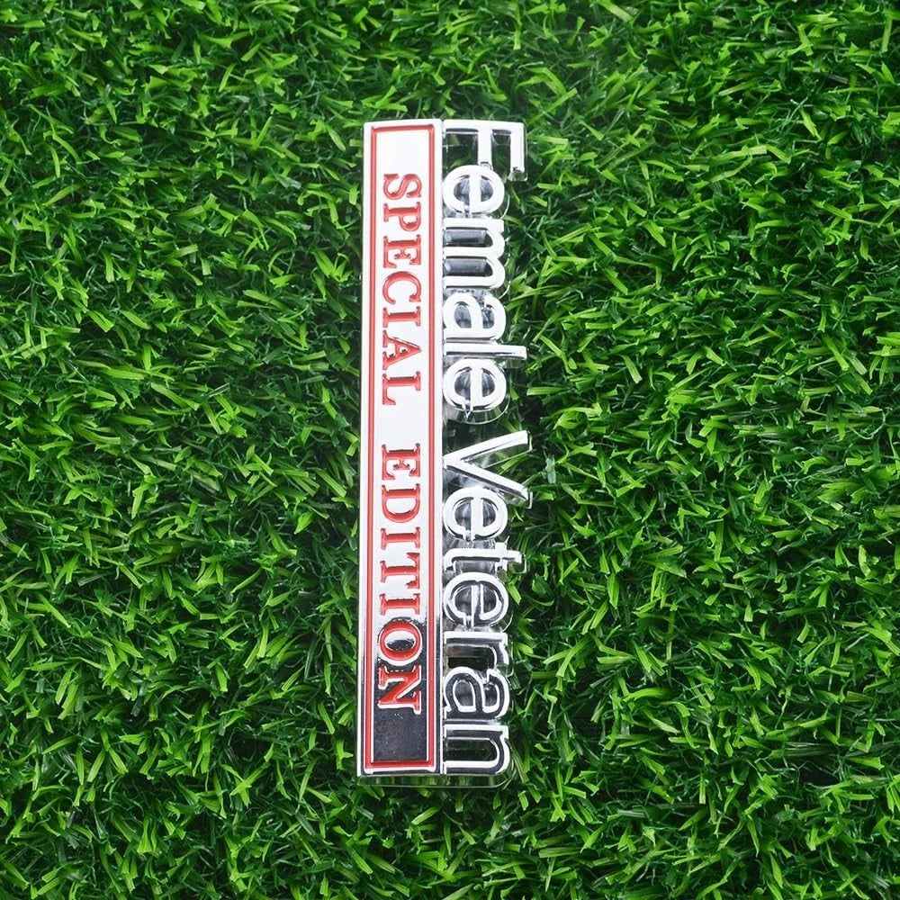 2 Pcs Female Veteran Special Edition Emblems 3D Metal Letters (Silver Red)