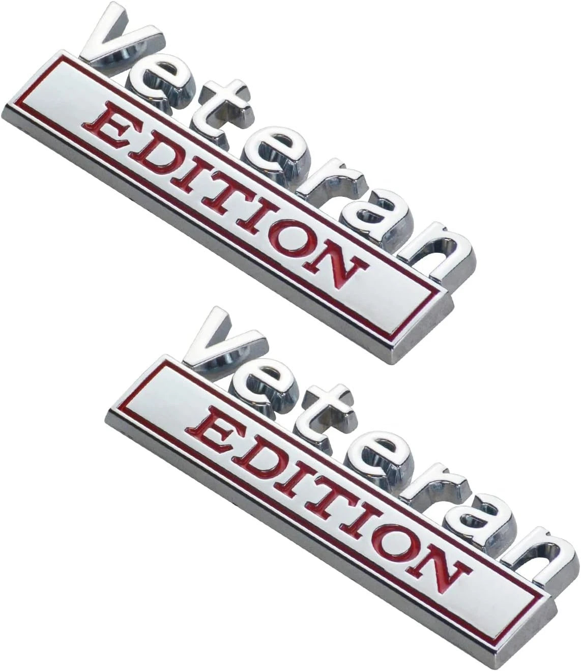 2PCS Veteran Edition Car Decal Emblem 3D Letters Badge Truck Adhesive Silver Red