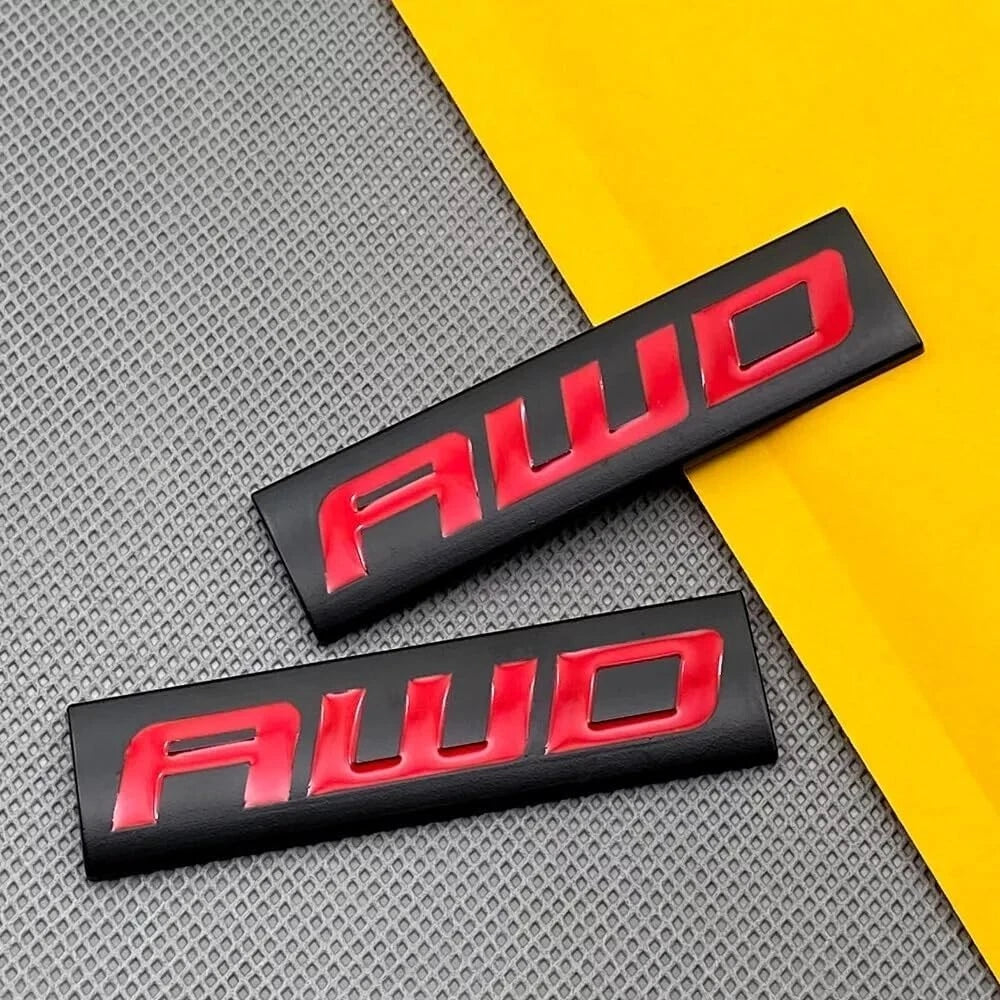 2pcs Metal AWD Emblem All Wheel Drive Badge Car Trunk Lid Sport (Black Red)