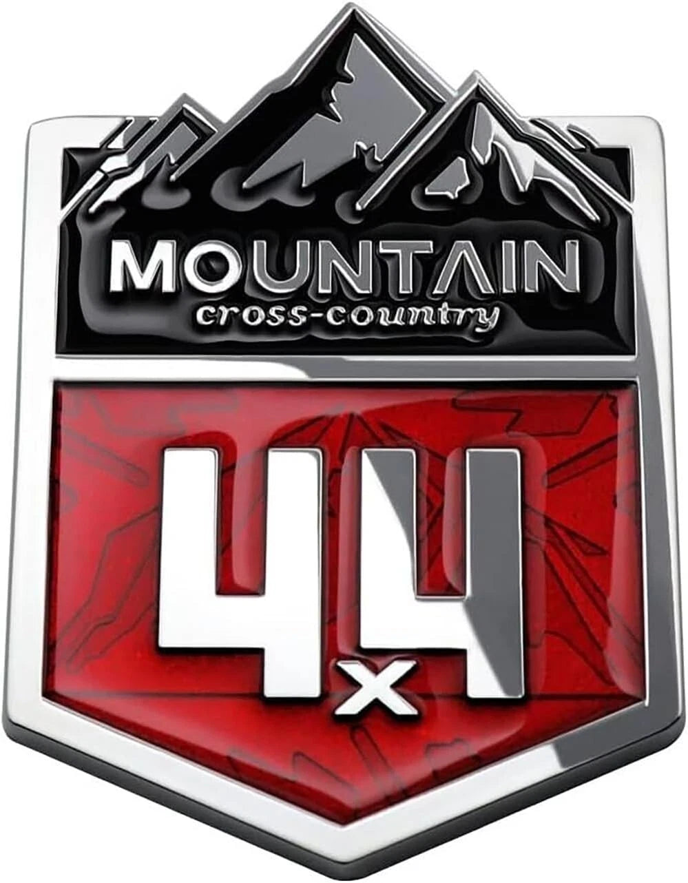 1Pc 4x4 Mountain Cross Country Emblem for Off-Road Vehicle (Silver Red)