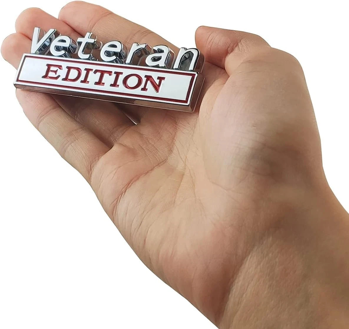 2PCS Veteran Edition Car Decal Emblem 3D Letters Badge Truck Adhesive Silver Red