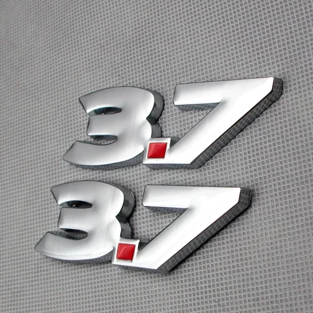 2Pcs Metal 3.7L V6 Emblem 3D Badge Car Trunk Side Rear Lid 3.7 Logo (Silver Red)