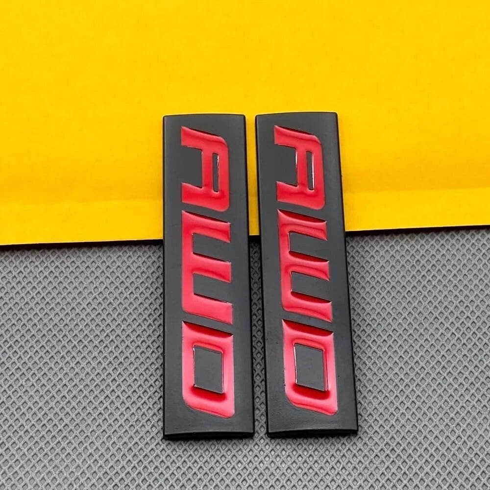 2pcs Metal AWD Emblem All Wheel Drive Badge Car Trunk Lid Sport (Black Red)