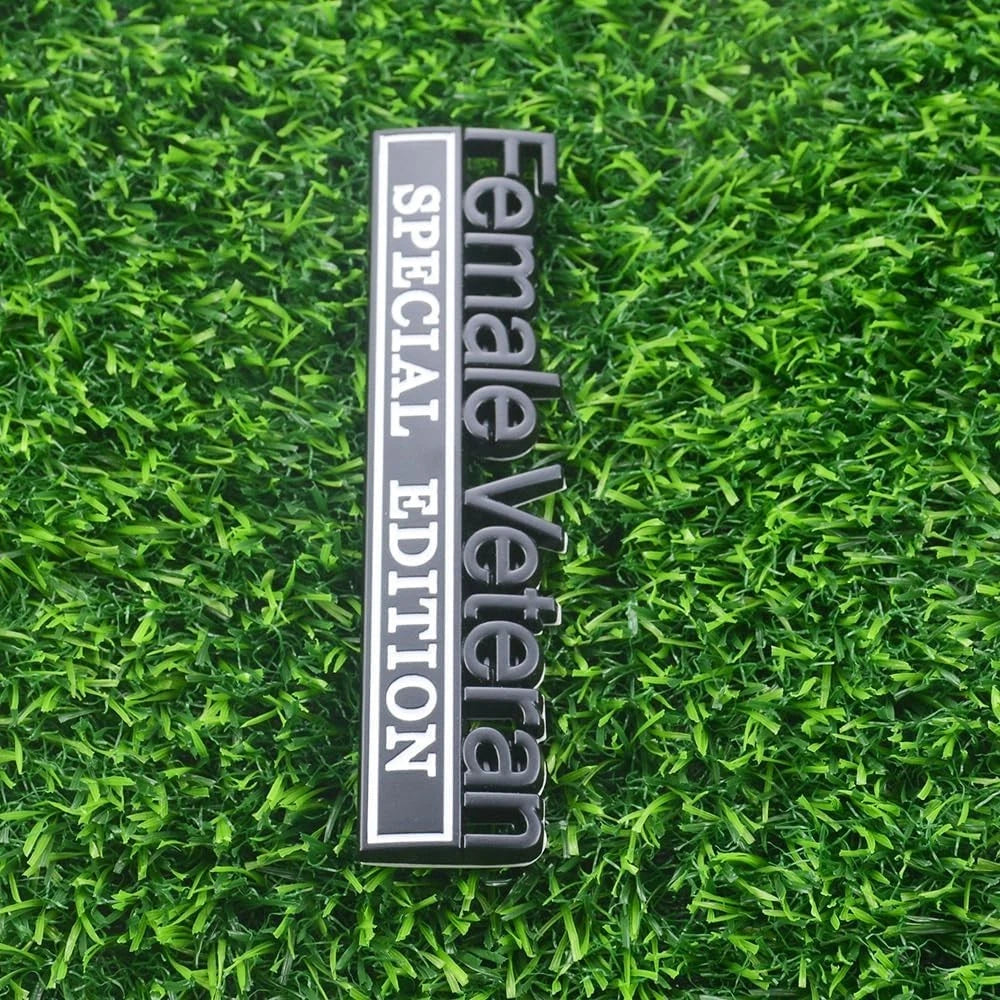 2 Pcs Female Veteran Special Edition Emblems 3D Metal Letters (Black White)