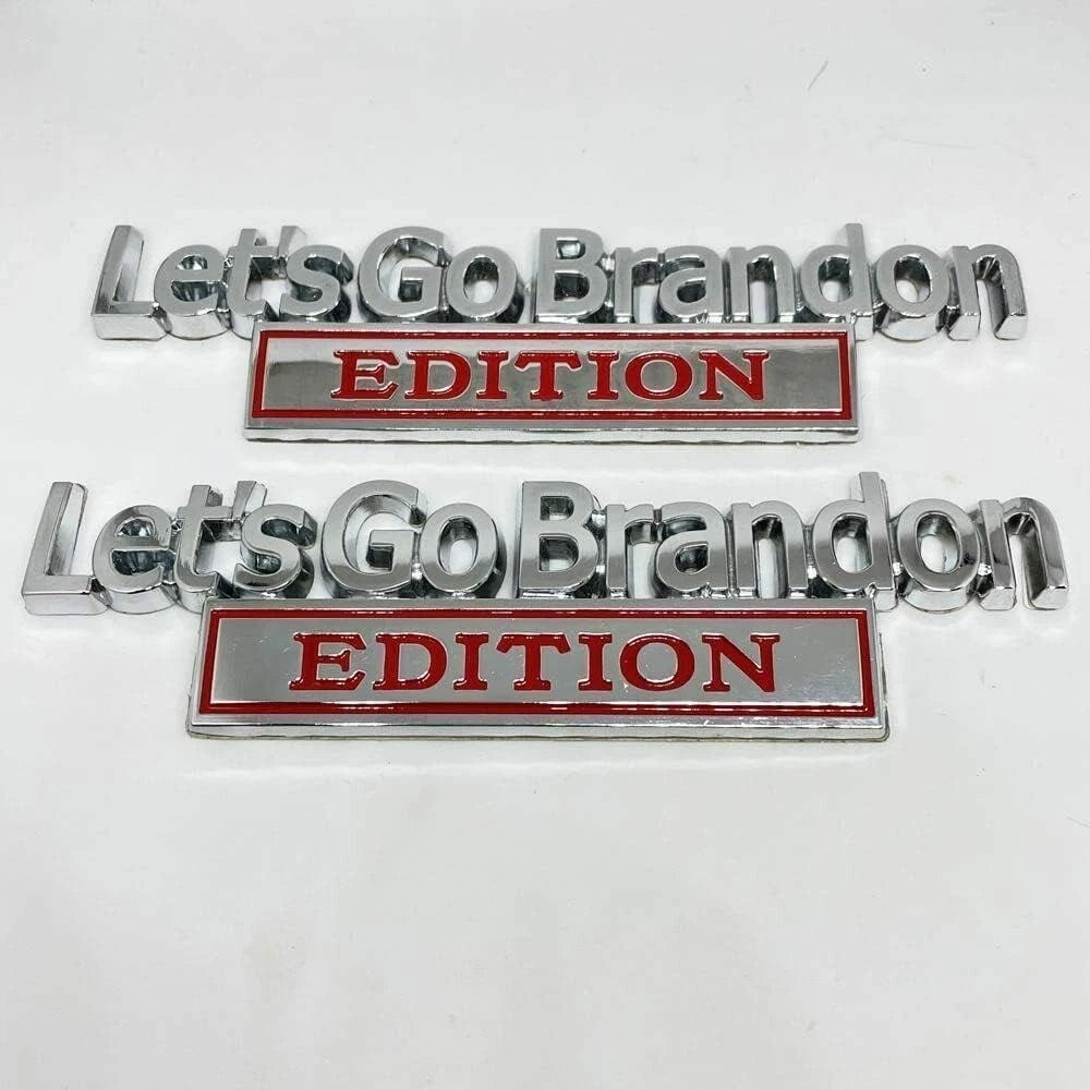 2PCS Let's Go Brandon Edition Emblem 3D Letters Badge Truck Adhesive Silver Red