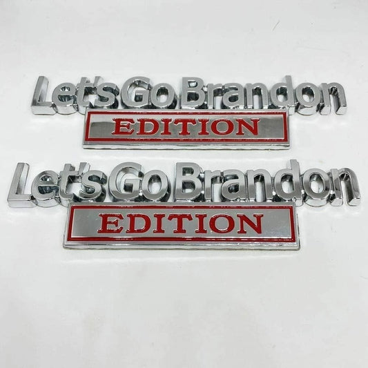 2PCS Let's Go Brandon Edition Emblem 3D Letters Badge Truck Adhesive Silver Red