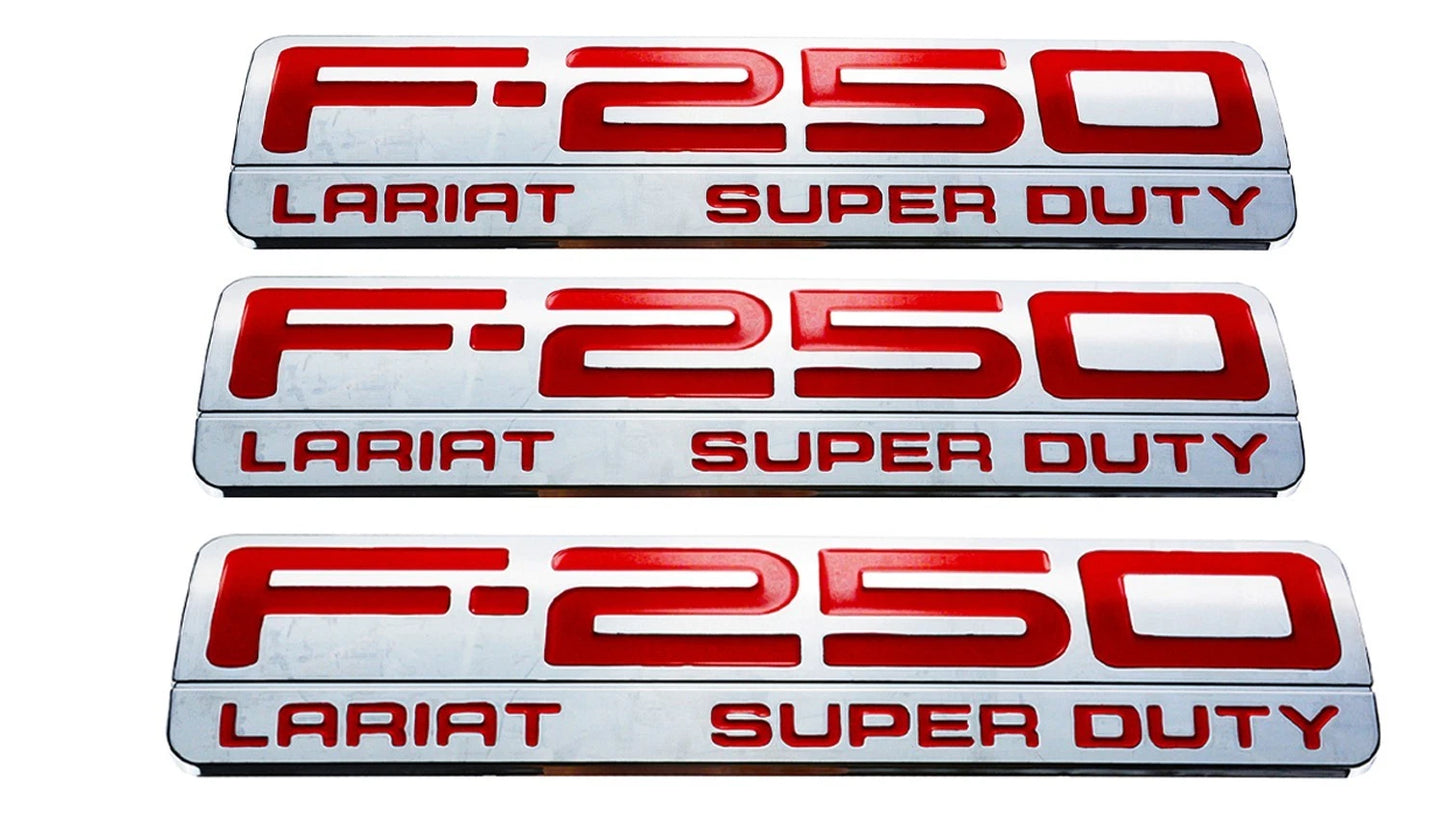 Fit for F250 Lariat 2005-2007 Super Duty Emblem 3D Badge RED CHROME 3pc