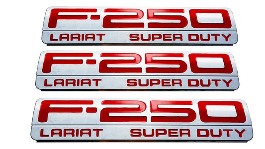 Fit for F250 Lariat 2005-2007 Super Duty Emblem 3D Badge RED CHROME 3pc