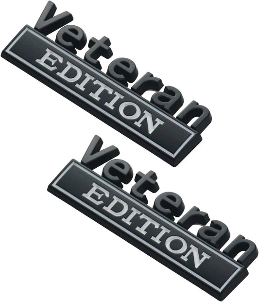 2PCS Veteran Edition Car Emblem 3D Letters Badge Truck Adhesive White Black