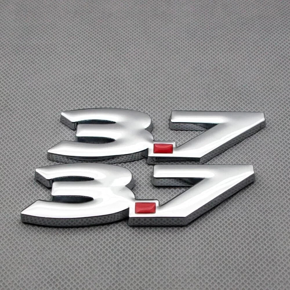 2Pcs Metal 3.7L V6 Emblem 3D Badge Car Trunk Side Rear Lid 3.7 Logo (Silver Red)