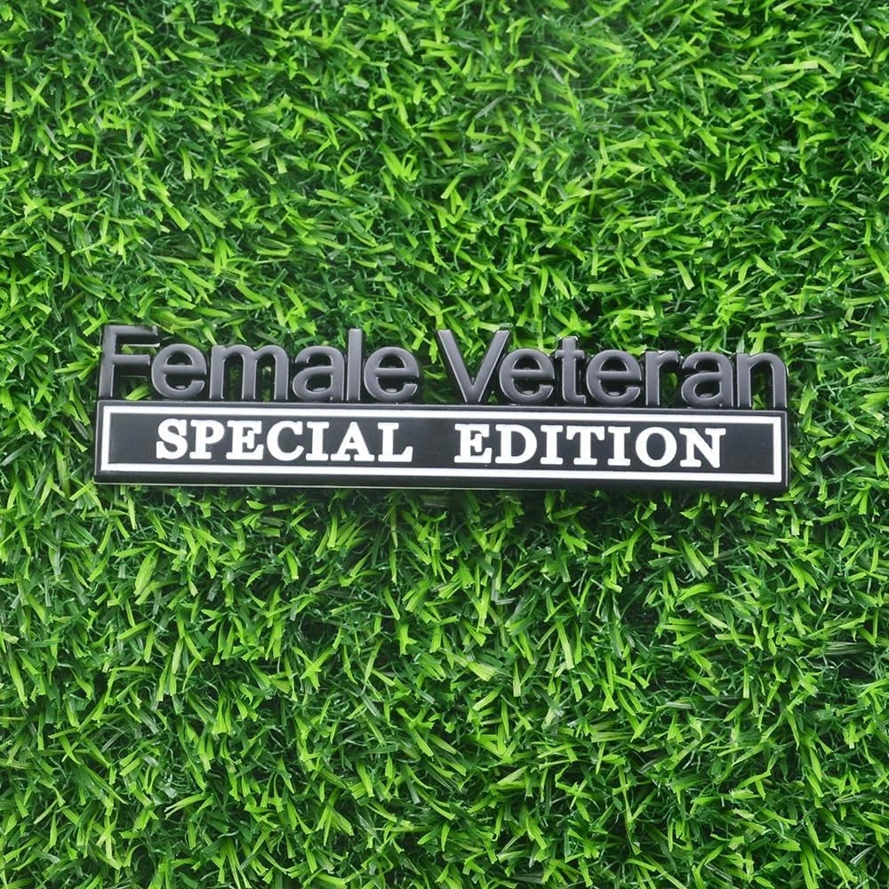 2 Pcs Female Veteran Special Edition Emblems 3D Metal Letters (Black White)