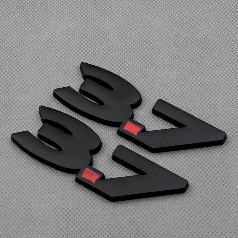 2Pcs Metal 3.7L V6 Emblem 3D Badge Car Trunk Side Rear Lid 3.7 Logo (Black Red)