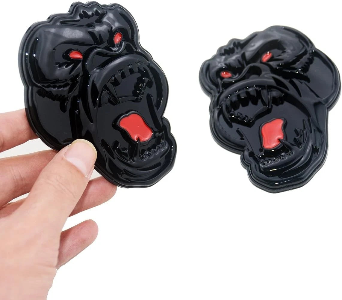 2 Pcs Metal ngry Gorilla Ape Angry Side Rear Emblems 3D Badge Car (Black Red)
