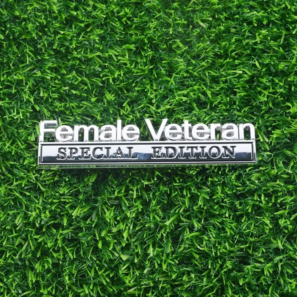 2 Pcs Female Veteran Special Edition Emblems 3D Metal Letters (Silver Black)