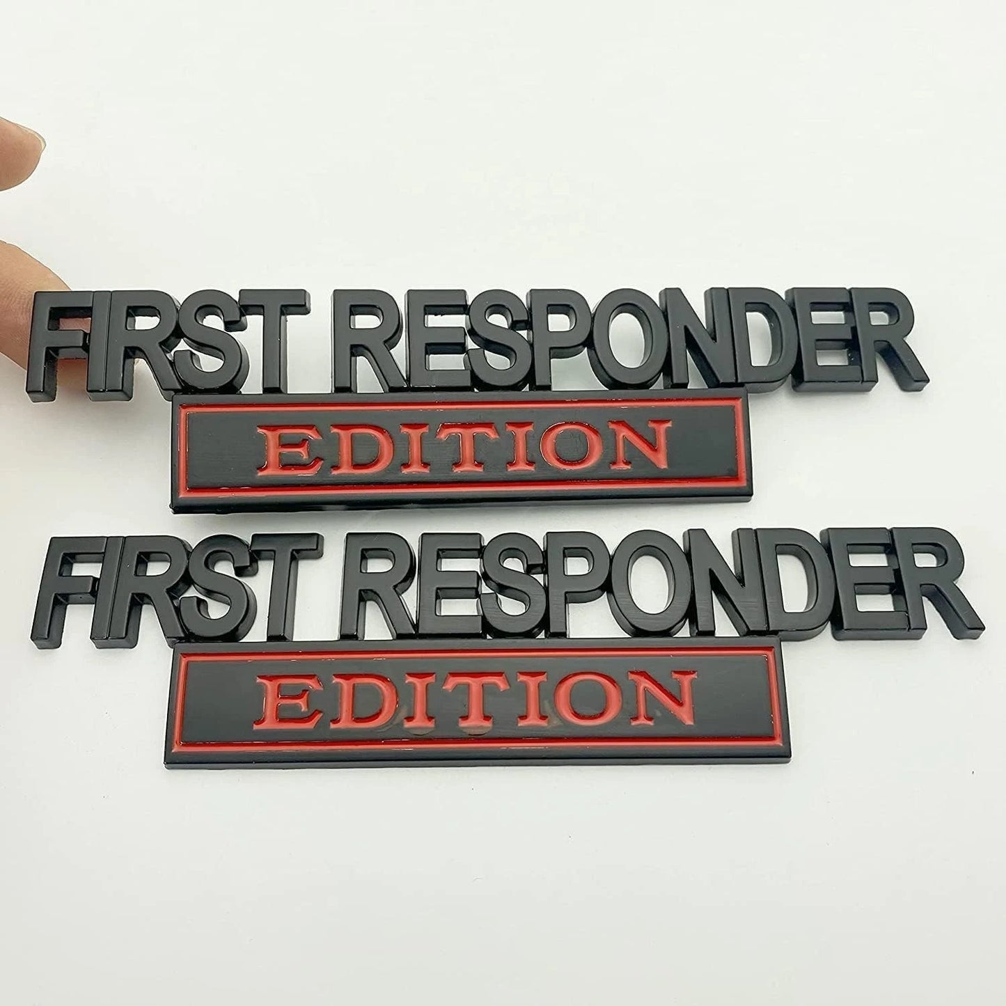 2Pc First FResponder Edition Car Emblems 3D Raised Badge Letters Metal Black Red